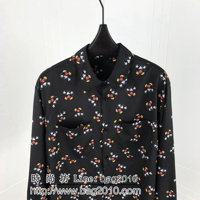 YSL聖羅蘭 19ss春季 黑色 米老鼠印花長袖襯衫 府綢面料 數碼直噴印花 男女同款 ydi2633